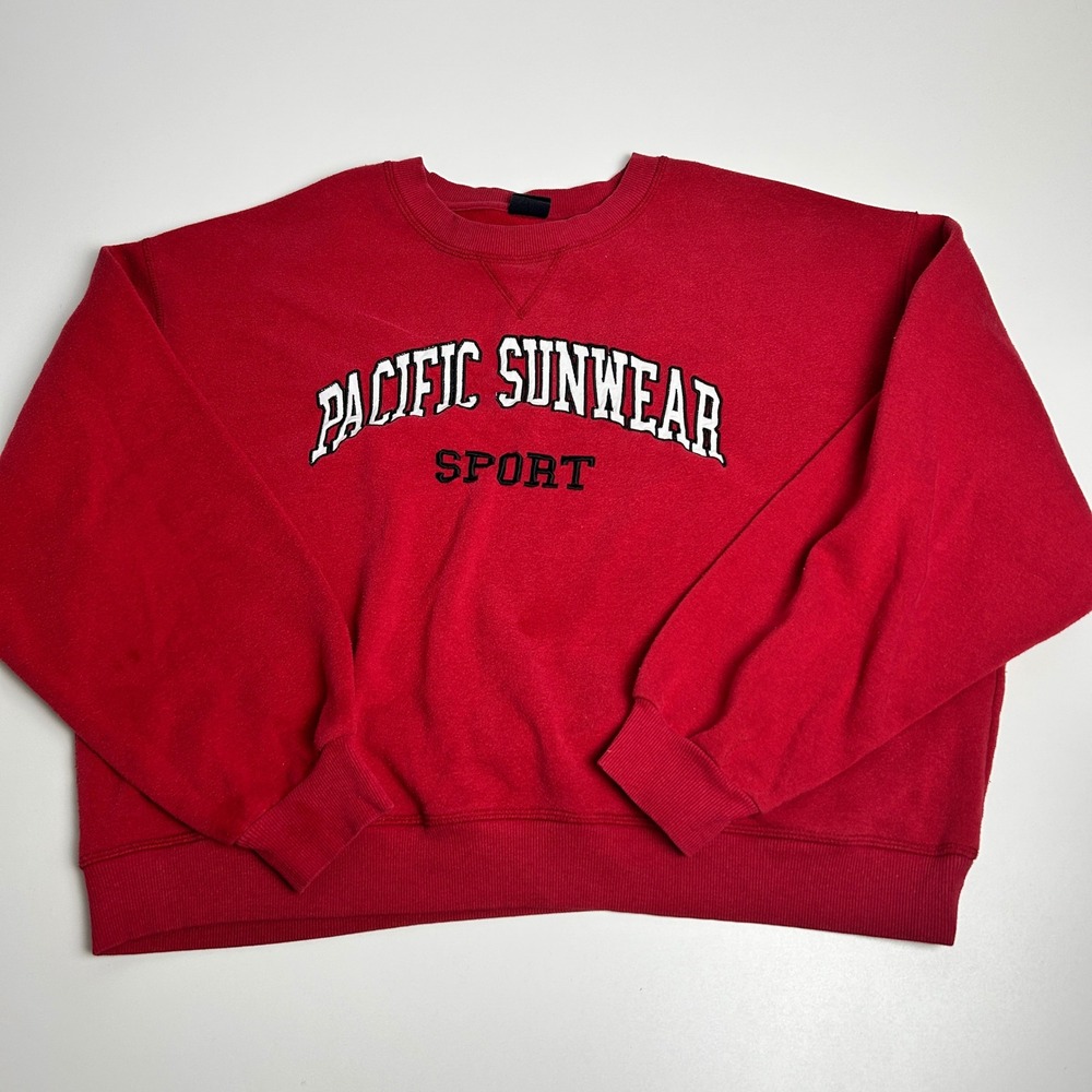 Vintage Pacific Sunwear Sport Red Crewneck Sweatshirt Mens Medium Embroidered